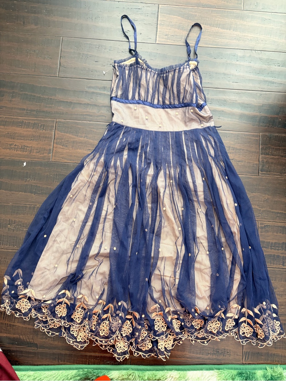 Anthropologie Odille Winter Prelude navy blue tulle dress gold embroidery - Picture 5 of 6